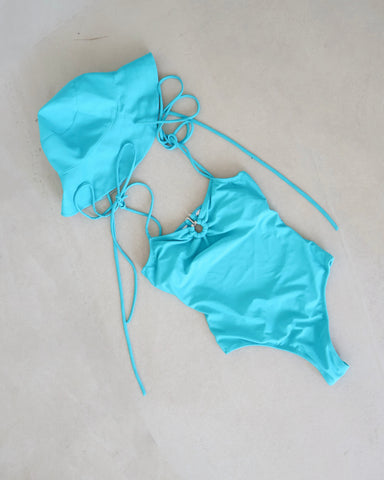 Felize One-Piece in Aqua Blue with Bucket Hat (S)