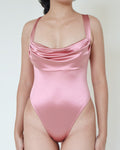 Émilie Cowl-Neck One-Piece in Onion Pink Satin (S)