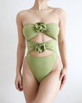 Floral-Appliqué Diamond One-Piece
